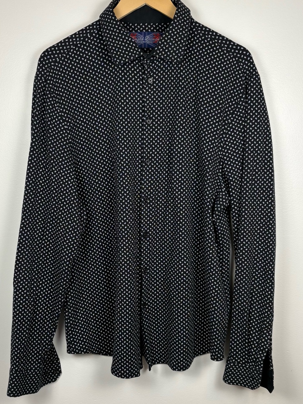 English Laundry Men’s Black Long sleeve Floral Dress Shirt, Size XL, Preppy